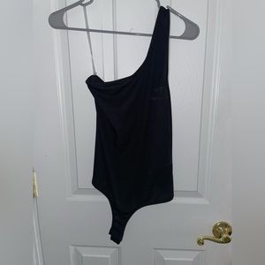 Black one shoulder bodysuit